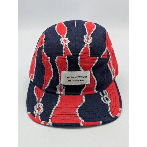 Raised By Wolves RBW 5 Panel Adjustable Size Hat Made USA  Red Navy Rope - Picture 2 of 6